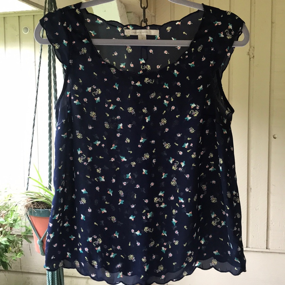 Scalloped blue floral blouse